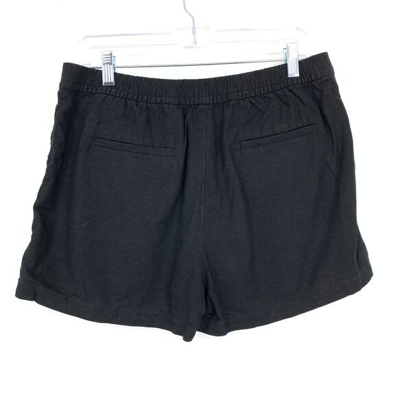 J.Crew Factory Pull On Linen Blend Shorts Womens Sz M Black Drawstring Waist - Picture 2 of 5